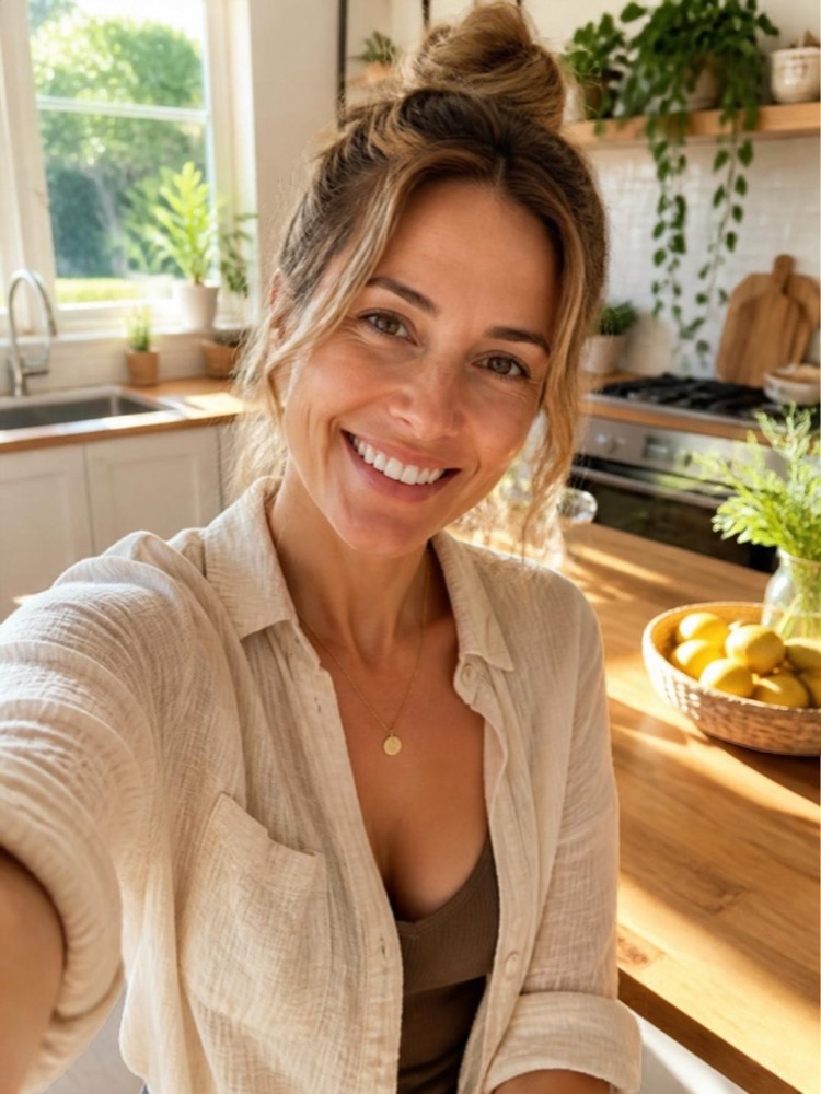 A creator filming herself in her kitchen