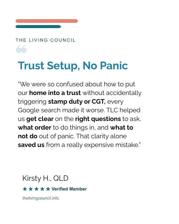 Kirsty H, QLD: Trust setup, no panic